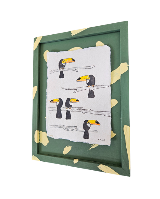 Tiny Toucans - illustration in hand painted frame