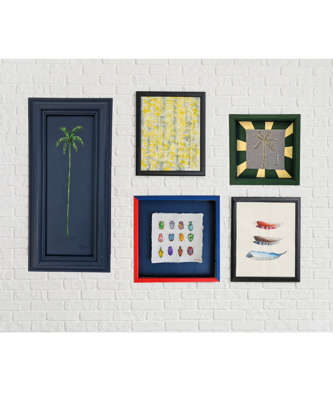 Tropical warmth, banana palm illustration in handpainted frame