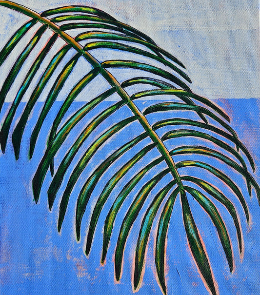 Palm leaves on blue - Original painting