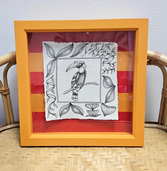 Hornbill stripe - illustration in handpainted frame (SOLD)