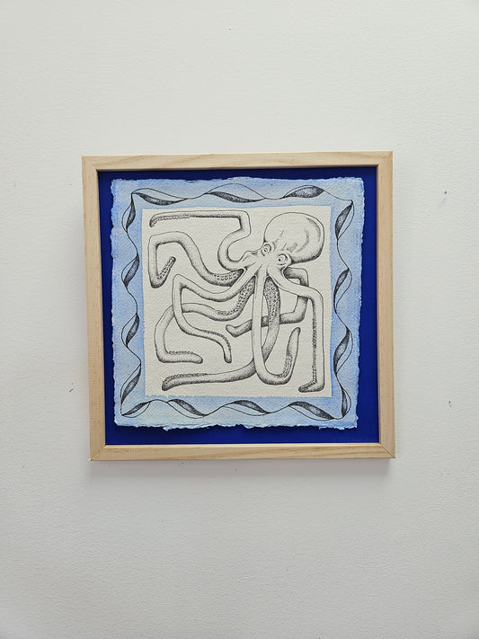 Olive Octopus illustration - hand drawn pen & ink wall art