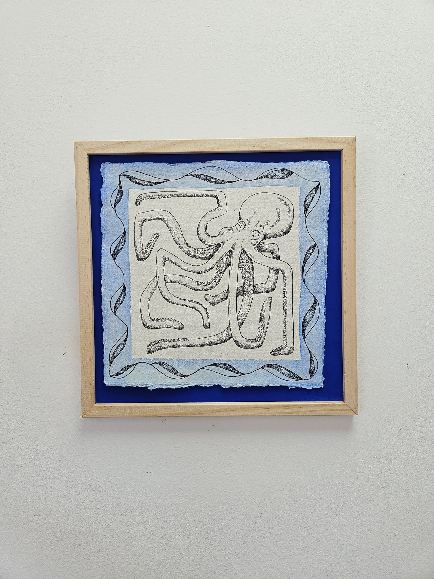 Olive Octopus illustration - hand drawn pen & ink wall art