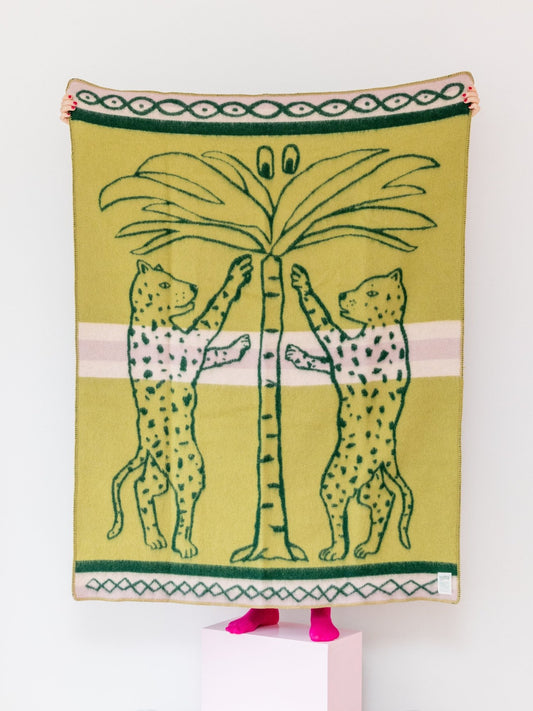 Palm and leopard wool blanket - or cosy throw