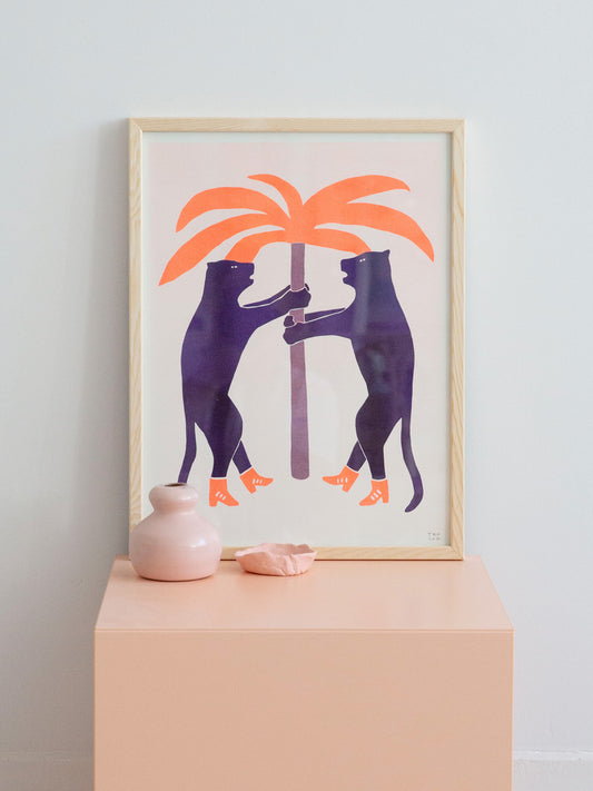 Cats in shoes / riso print wall art