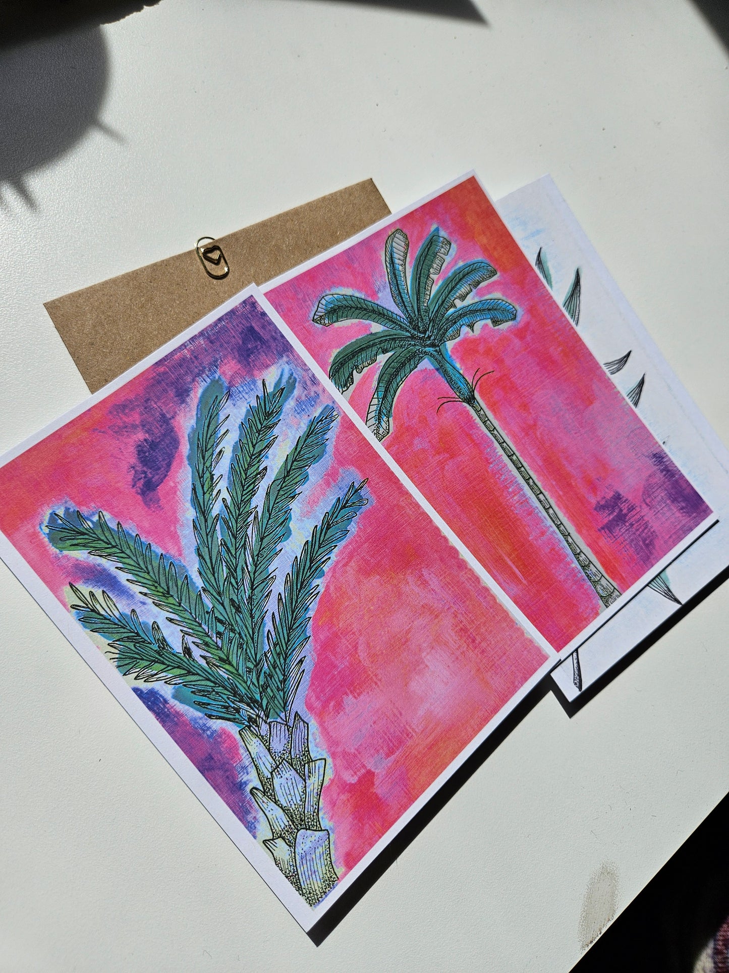 Tropical palm postcards - pack of 3, with envelopes