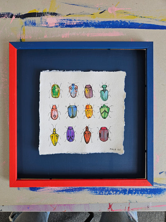 Bejewelled beetles illustration - original gouache and pen