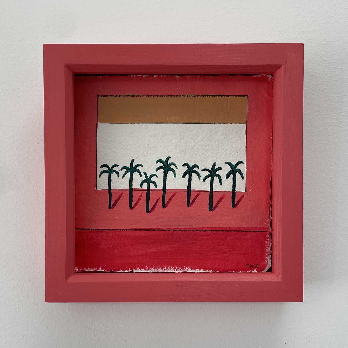 Mini pink palms - original painting in handpainted frame