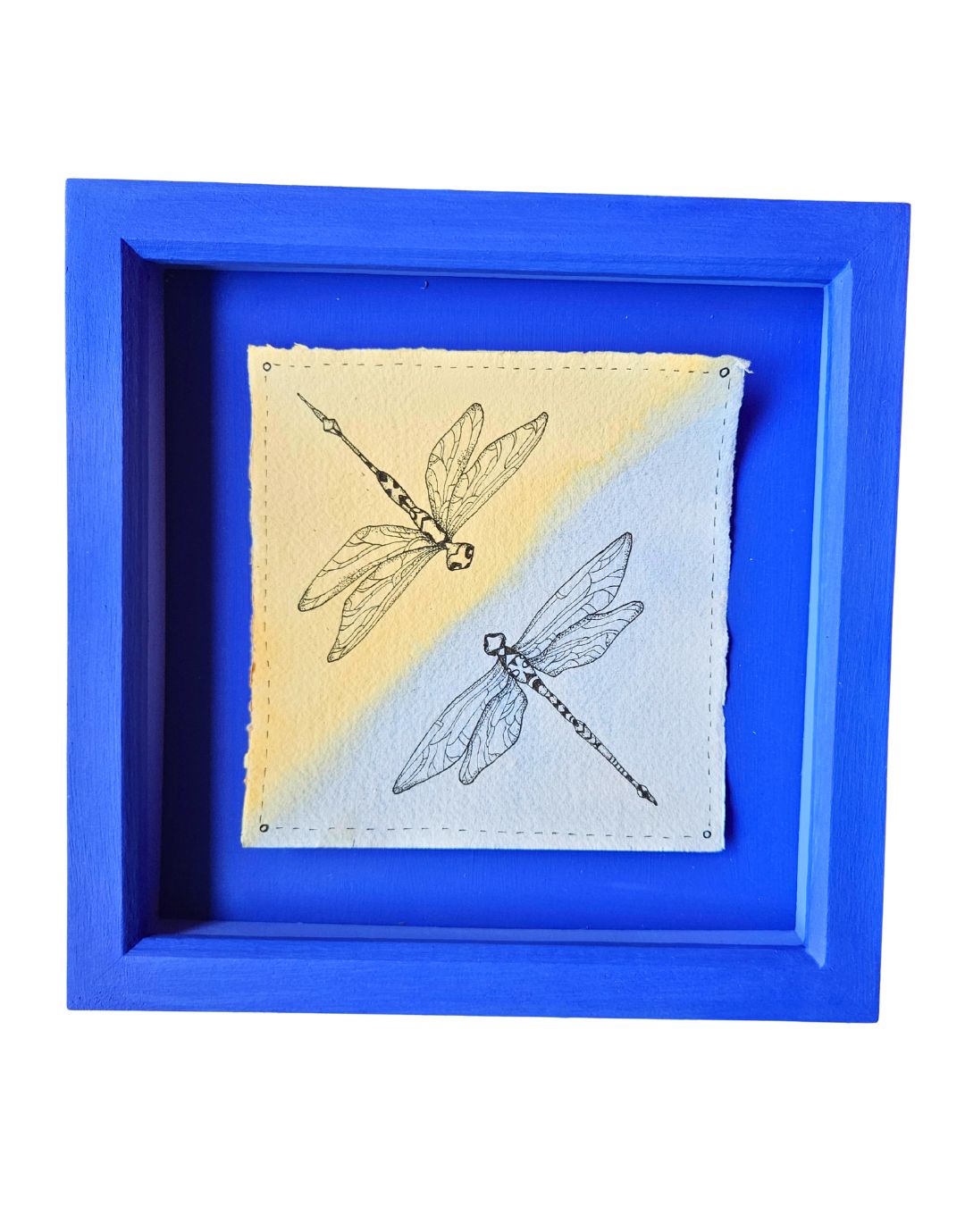 Double Dragonfly - illustration in handpainted frame