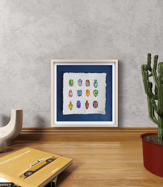 Bejewelled beetles illustration - original watercolour and pen & ink