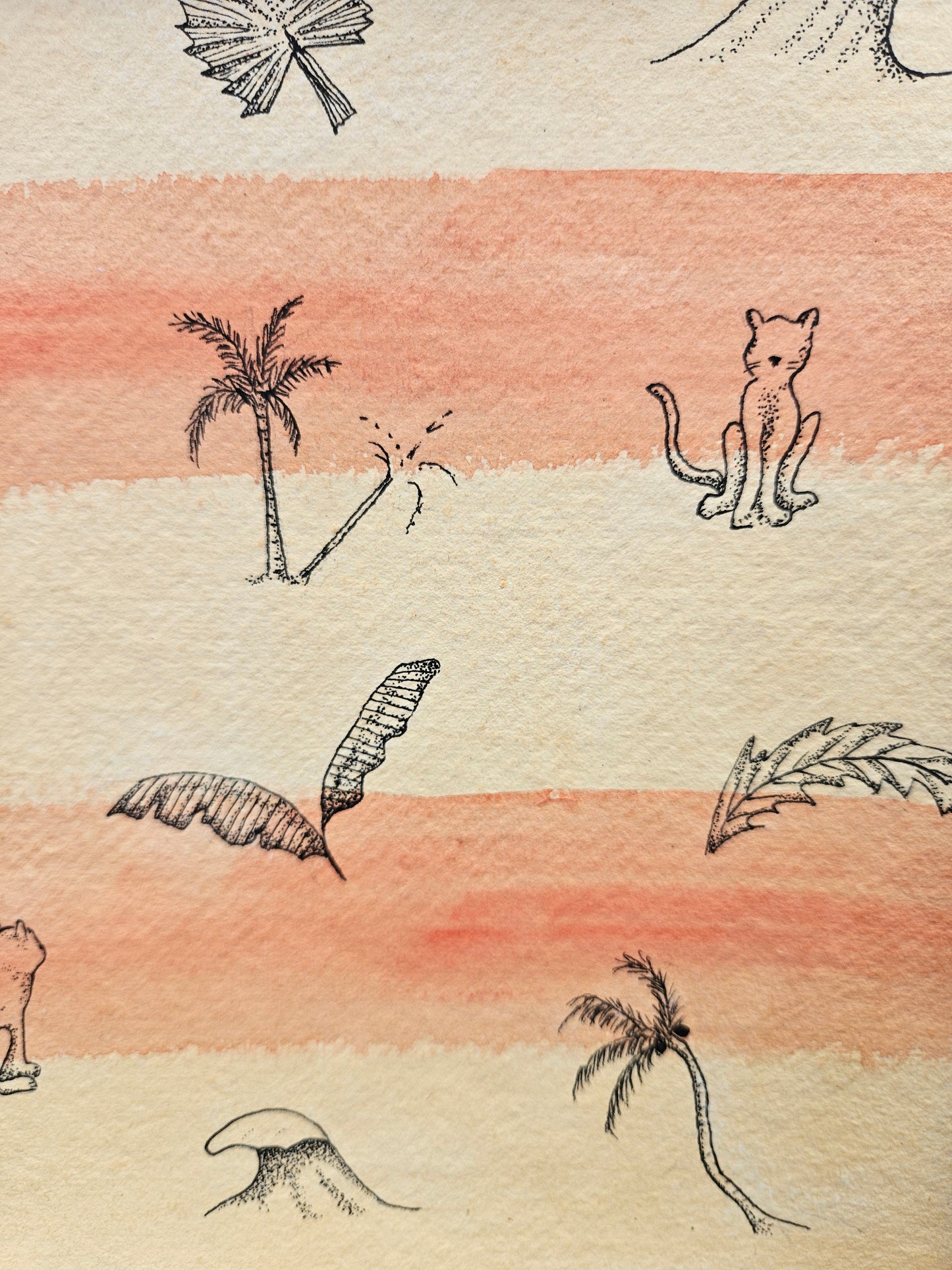 Little landscape illustration - hand-drawn pen & ink with watercolour