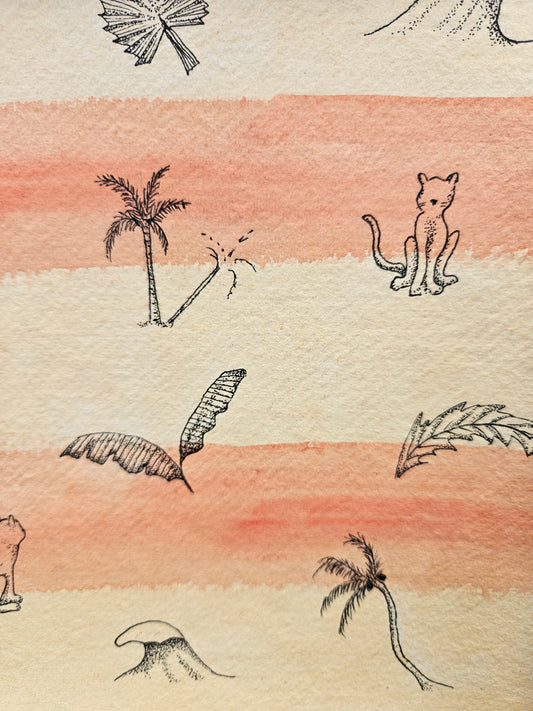 Little landscape illustration - hand-drawn pen & ink with watercolour