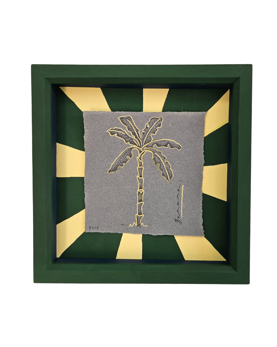 Tropical warmth, banana palm illustration in handpainted frame