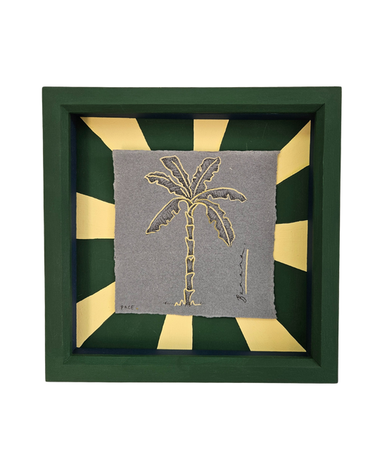 Tropical warmth, banana palm illustration in handpainted frame
