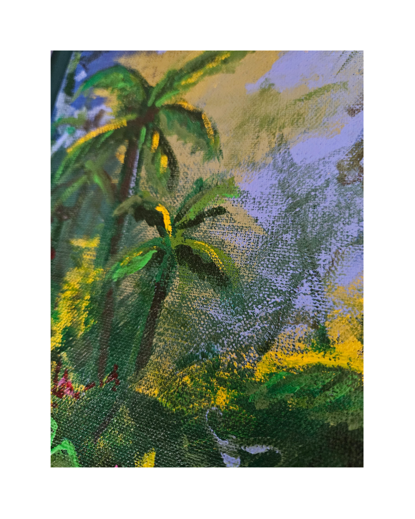 A close up of the paintwork of a jungle scene