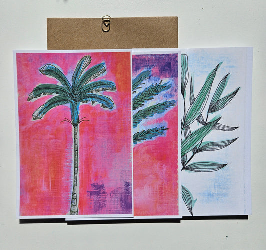 Tropical palm postcards - pack of 3, with envelopes