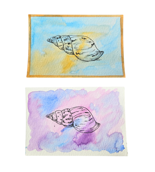 Handpainted pair of shell postcards