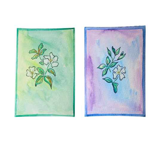 Handpainted pair of floral postcards