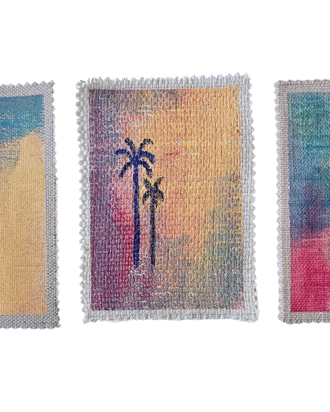 A close up of a palm tree painting on fabric